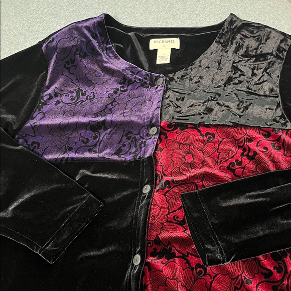 Bechamel Black Velvet Button Top Light Jacket 1X Patchwork Whimsigoth Moody - Picture 5 of 9